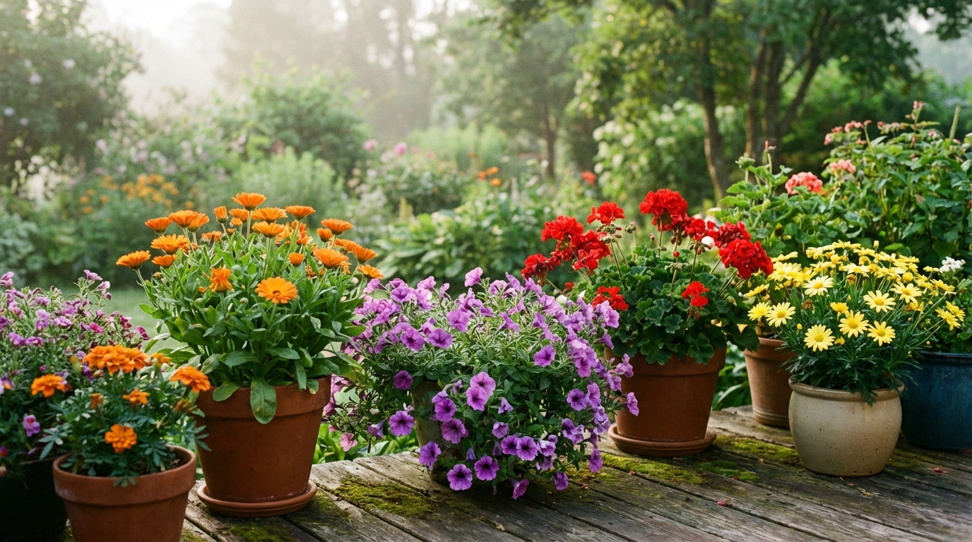 Garden plants on deck